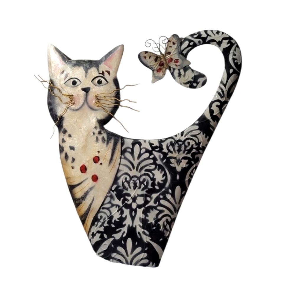 Eangee Home Design Cat Wall Decor White And Black, Capiz and Metal